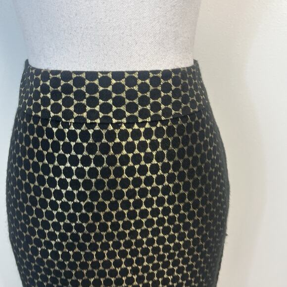 Ann Taylor Black Gold Polka Dot Pencil Skirt Size 2 Straight Knee Career Cocktai - Picture 3 of 9